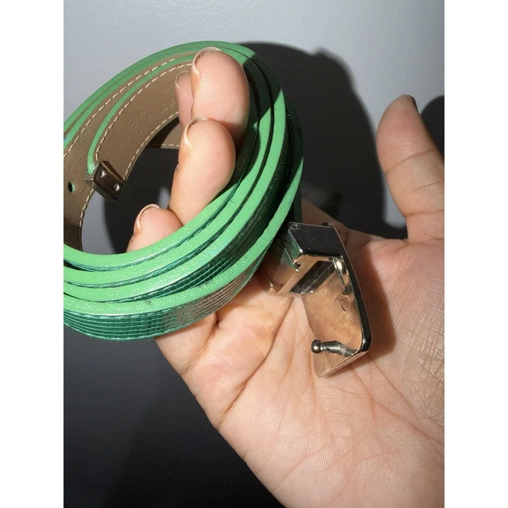 BURBERRY Haymarket Skinny Belt Green Silver Tone Buckle 40/100 43